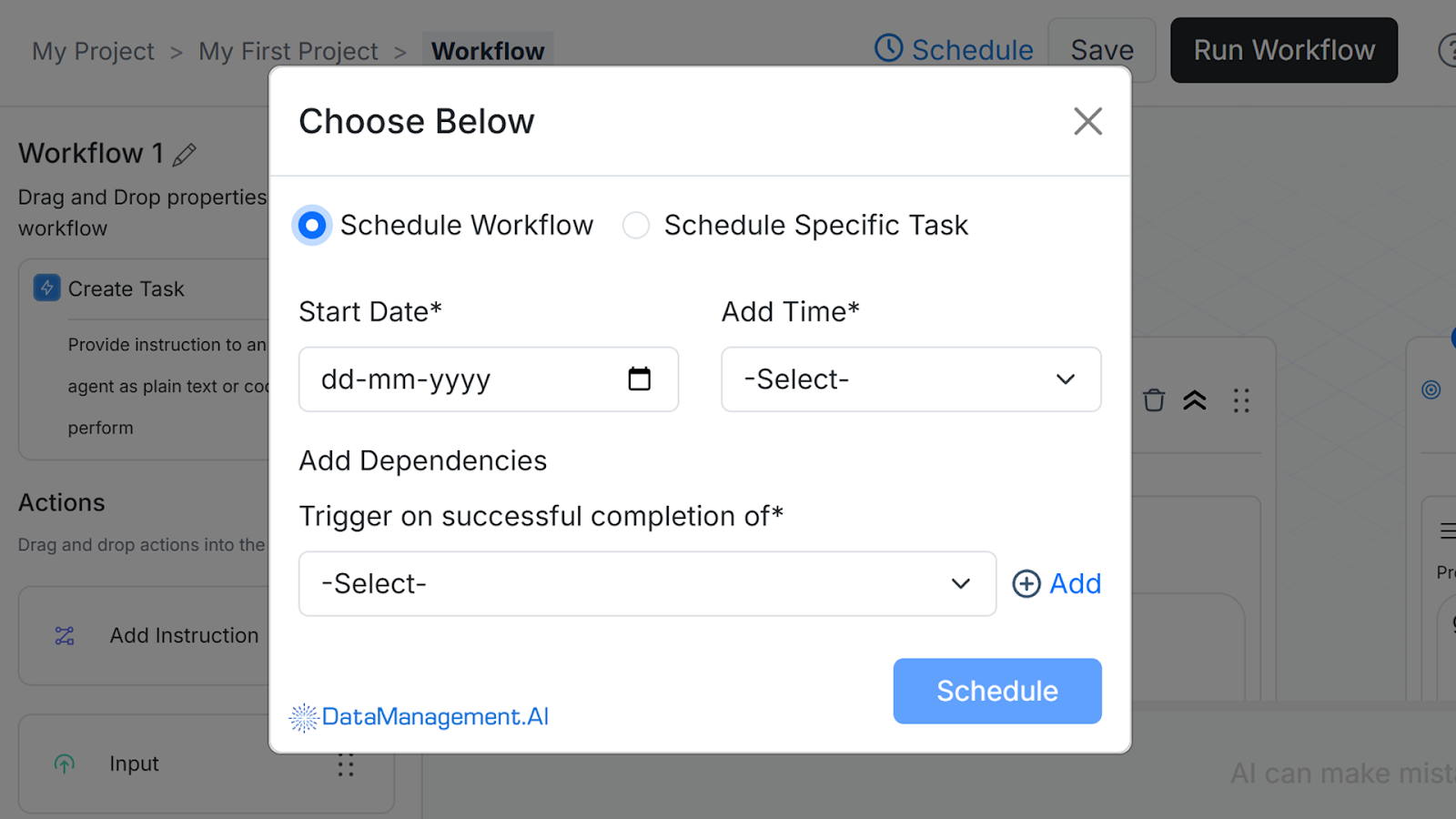 AI agent for generating workflows using master data in minutes.
