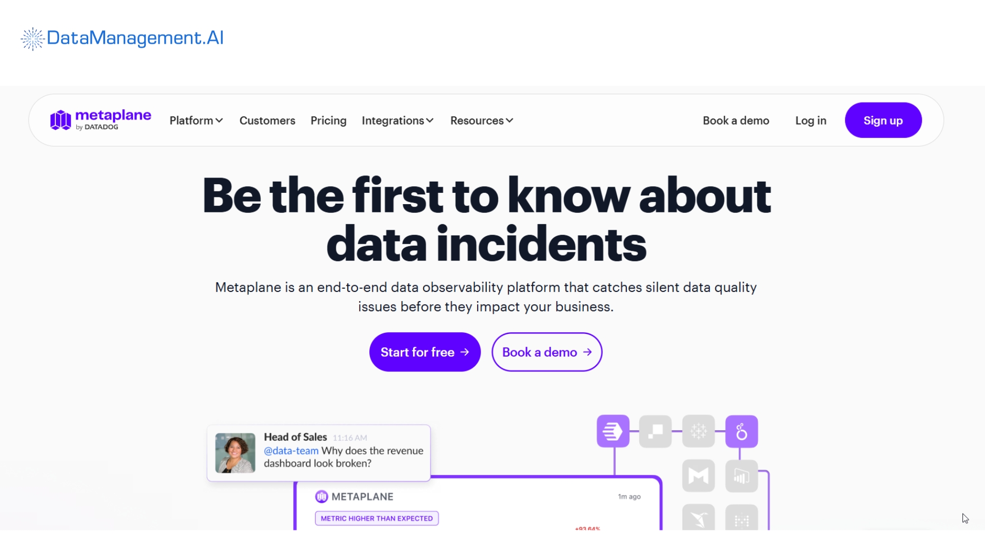 an example of data quality management software is metaplane